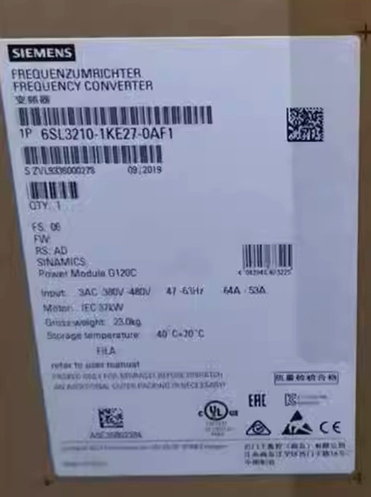 NEW Siemens 6SL3210-1KE27-0AF1 6SL3 210-1KE27-0AF1