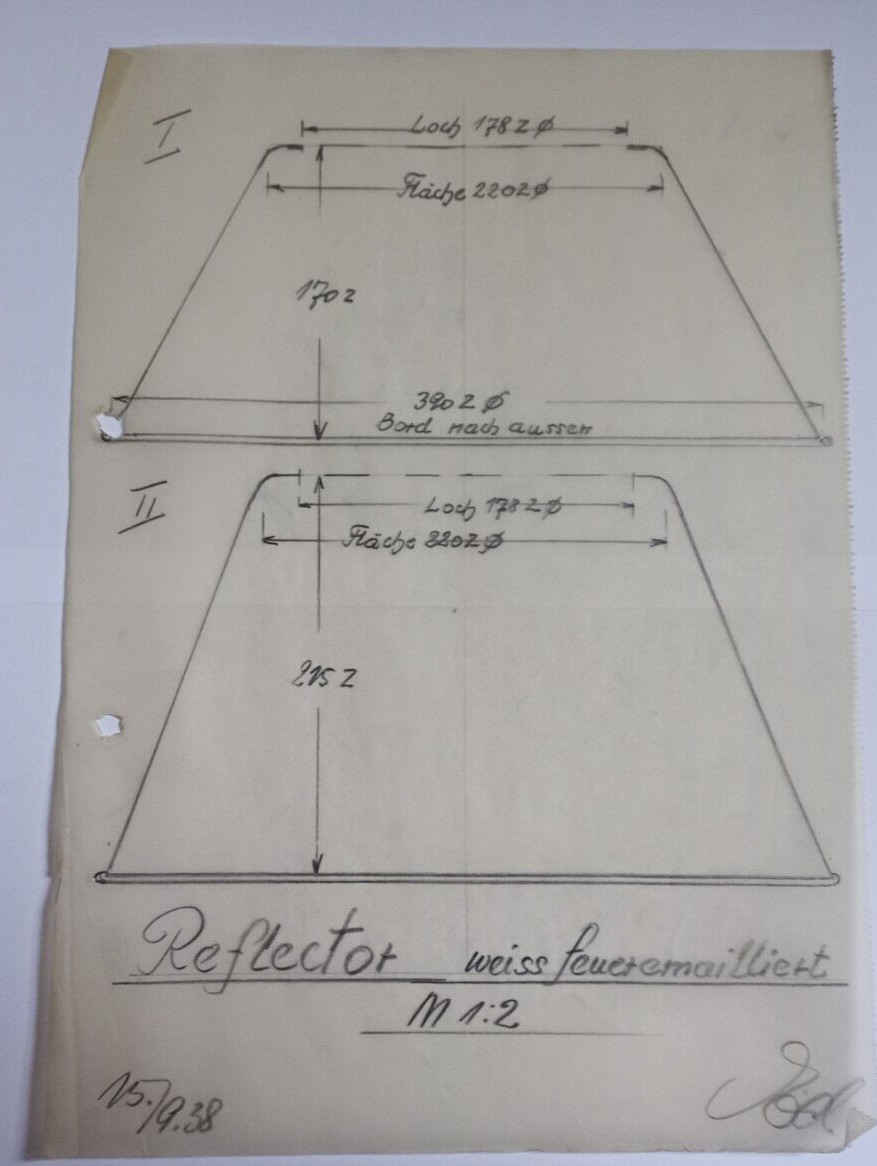 Technical drawing sketch GICS Hamm Westf. Lamp Spotlight Reflector Circa 1940