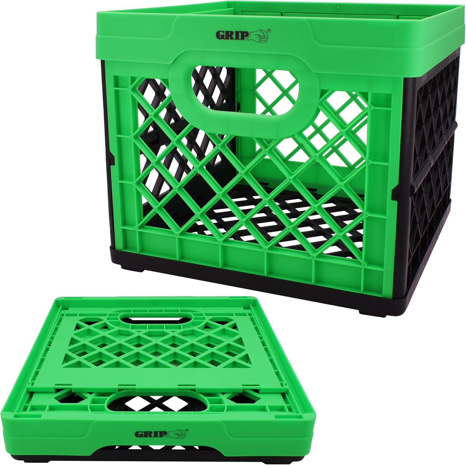 Grip Folding Stackable Storage Bin Grn 6 Gallon Dimensions 13" x 13" x 11" Milk