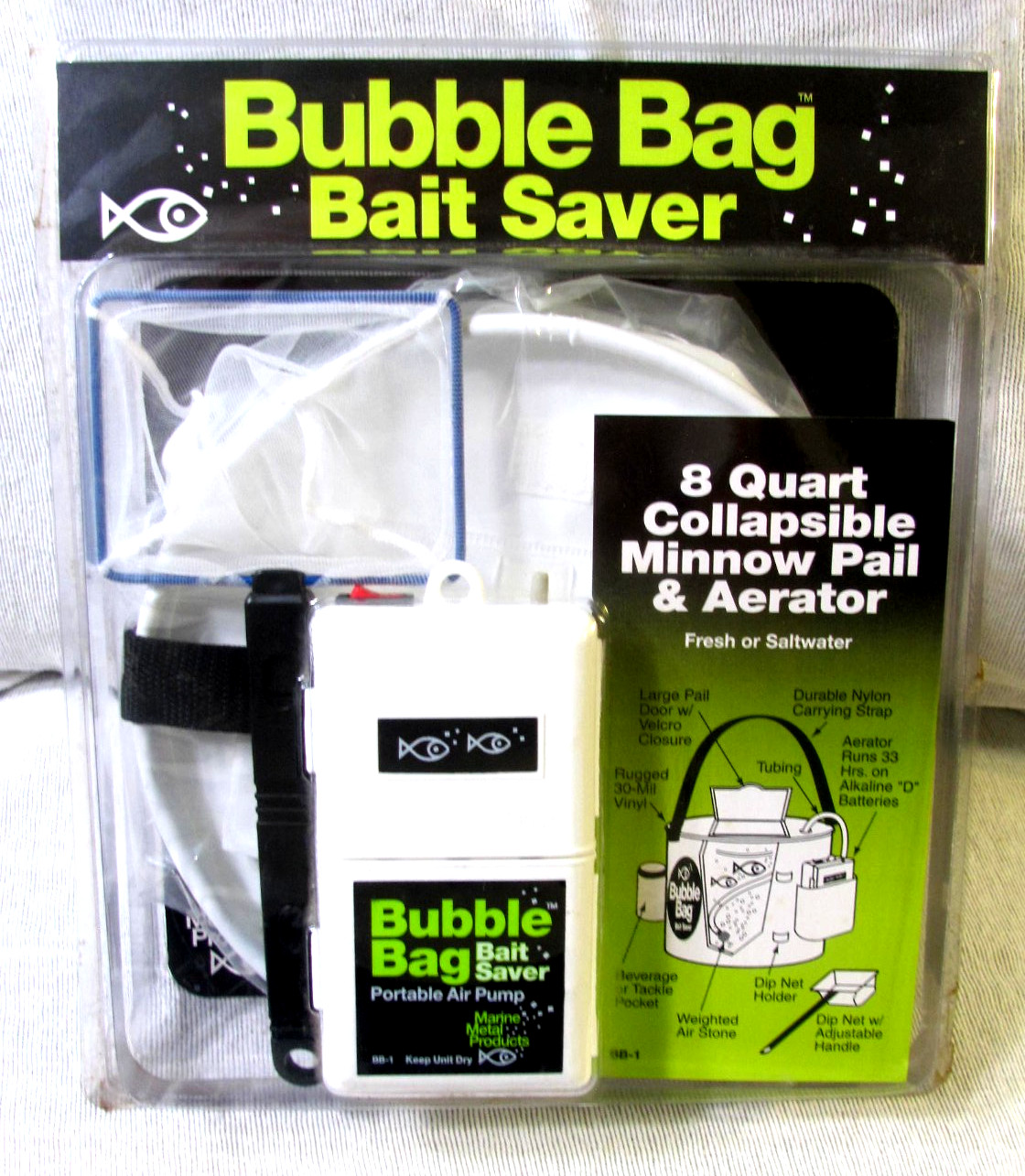 Bubble Bag Bait Saver Collapsible Minnow Pail & Aerator "New in Package"