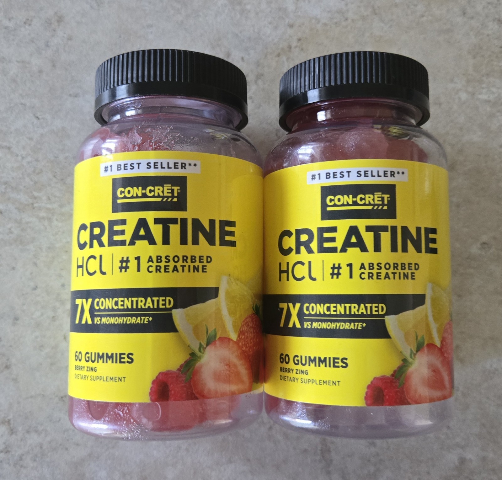 2 Pack CON-CRET Creatine Gummies Berry Zing Flavor, 60 Count Each BBD 12/26