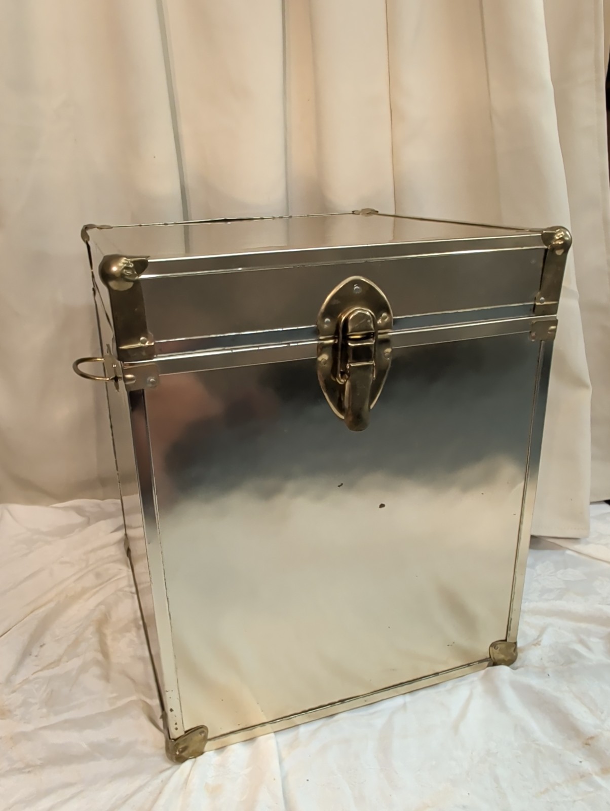 Vintage MCM Gold Metal Trunk Chest Storage Box Case Hollywood Regency Steampunk