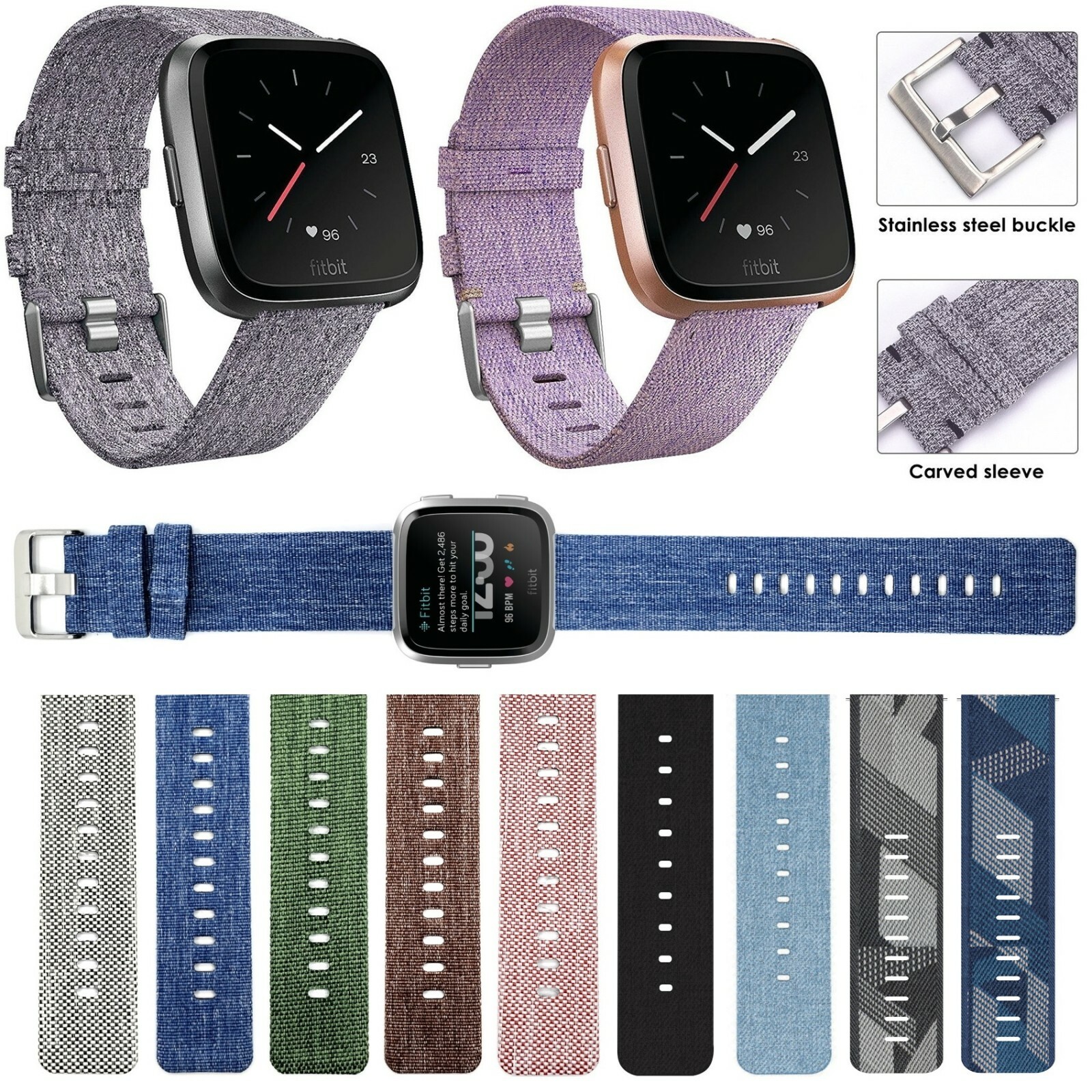 Replacement Woven Canvas Nylon Band Strap Wristband For Fitbit Versa Watch