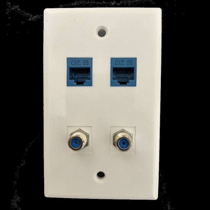4 Port Ethernet Wall Plate 2 CAT5e + 2 F Coax 3G Keystone Network LAN Female F/F