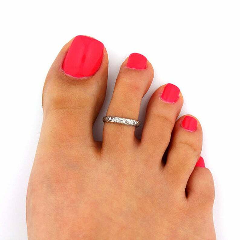 Sterling Silver 925 Floral Toe Ring Leaf Adjustable Toe Ring T17