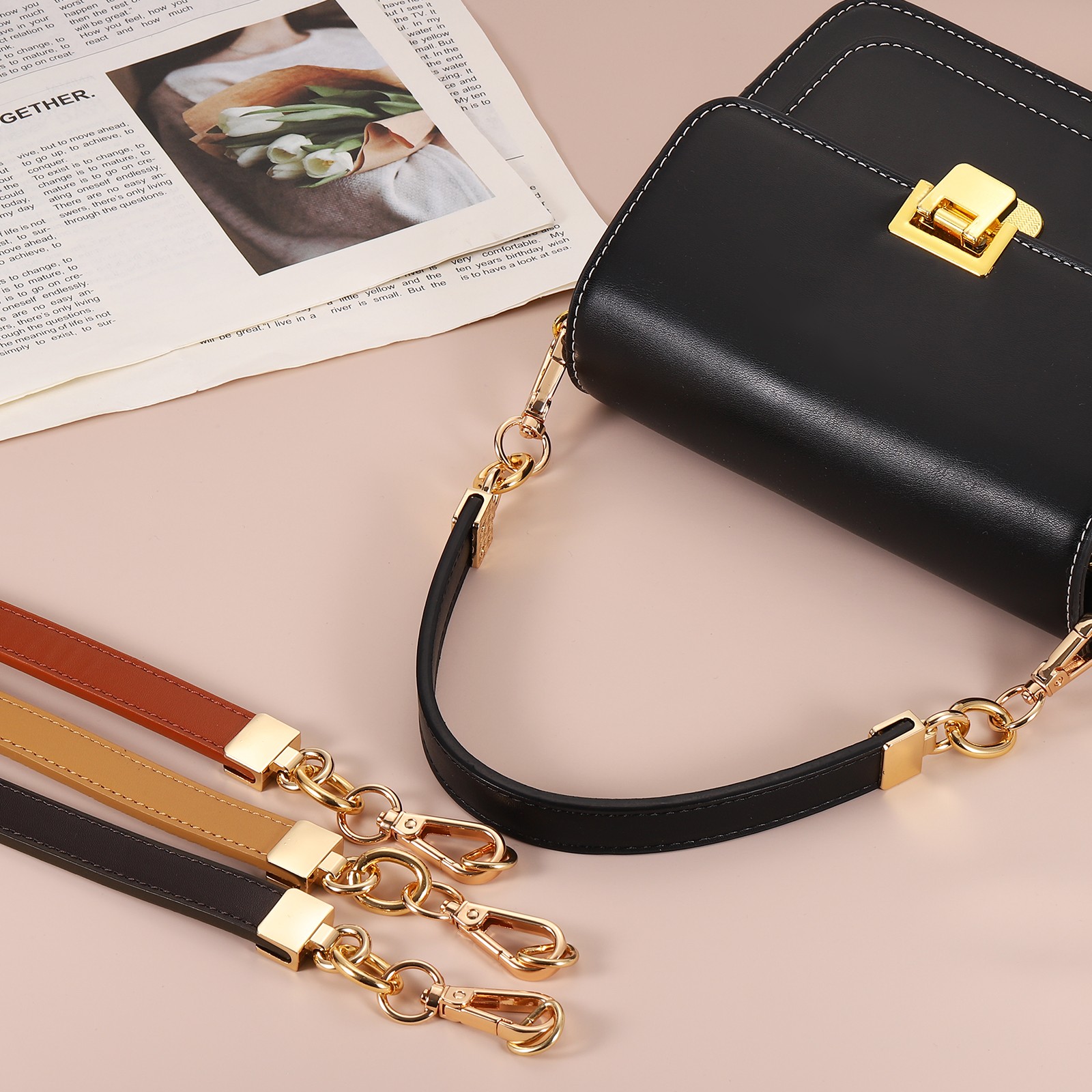 30.5cm/12" PU Leather Purse Replacement Handle Strap for Handbag (Khaki)
