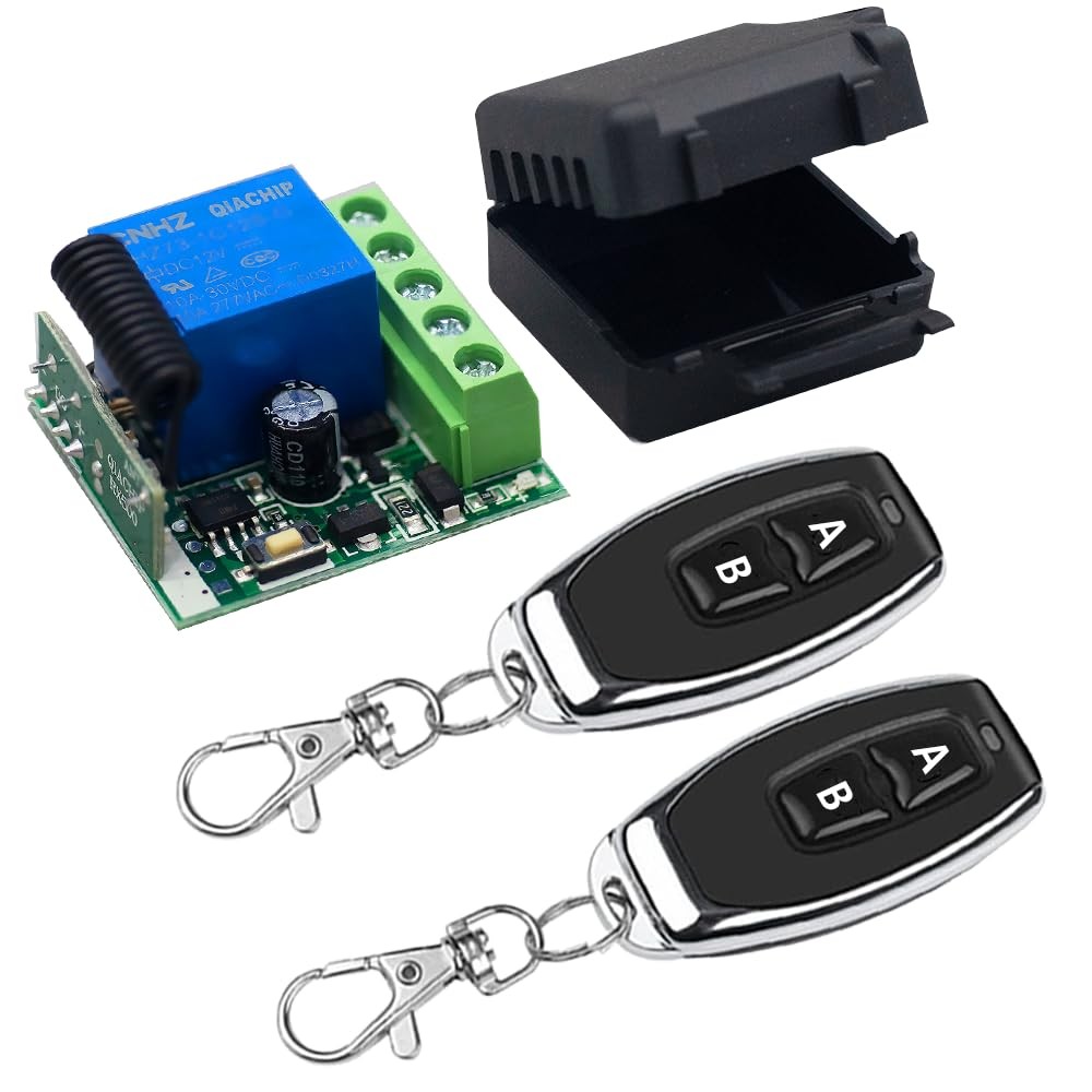 QIACHIP 433Mhz 35 x 30 x 18 mm (L,W,H), DC 12V/1 receiver + 2 transmitters