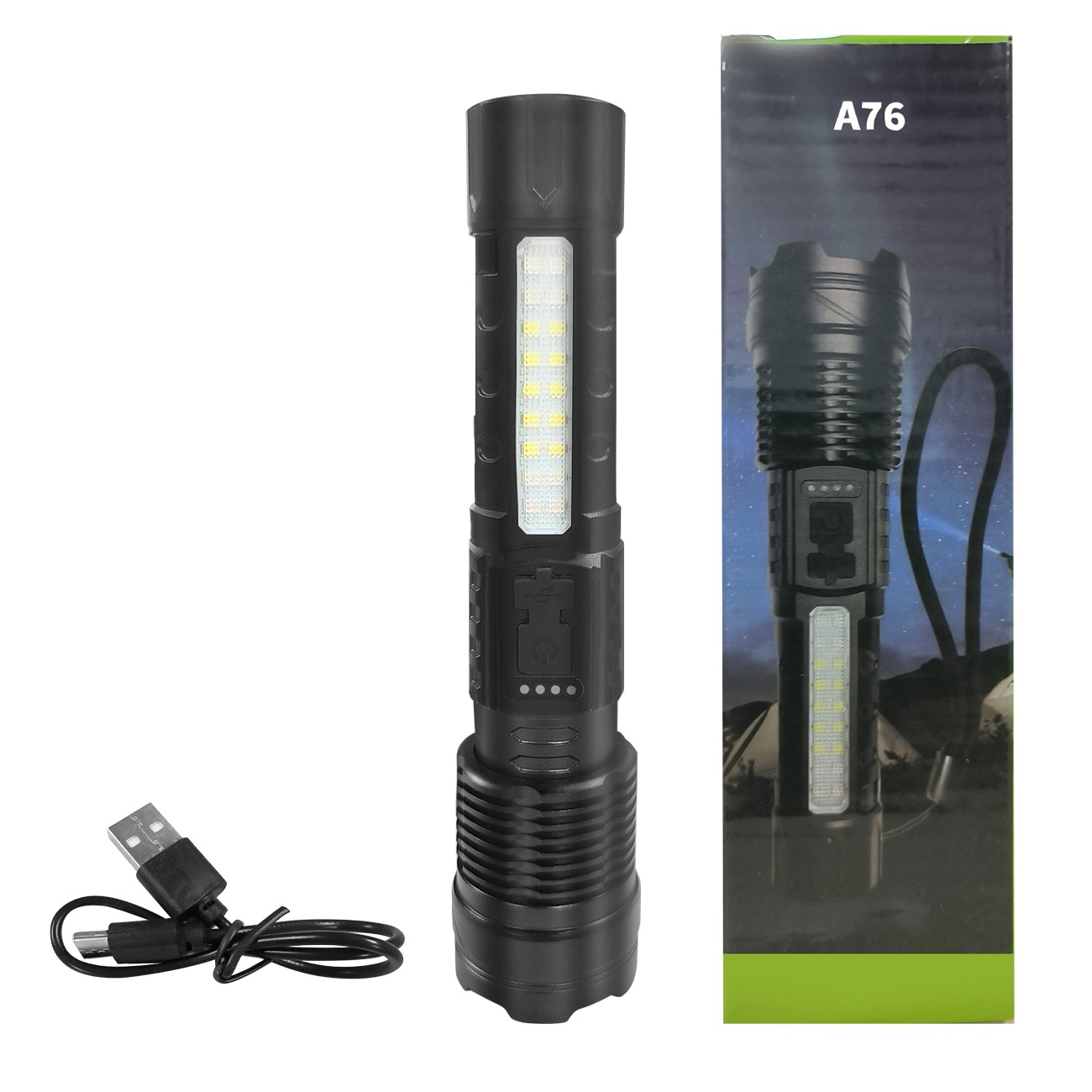 Rechargeable LED Flashlight Tactical Super Bright Torch Light 3 Lighting Color