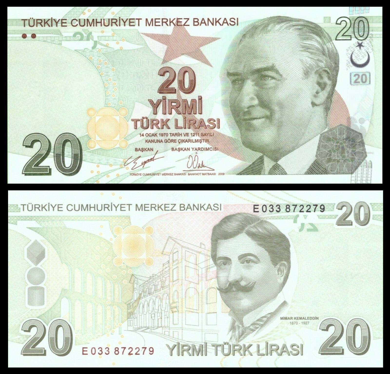 Turkey 20 Lira 2009(2020) P224d UNC**New signs / low # 5xx