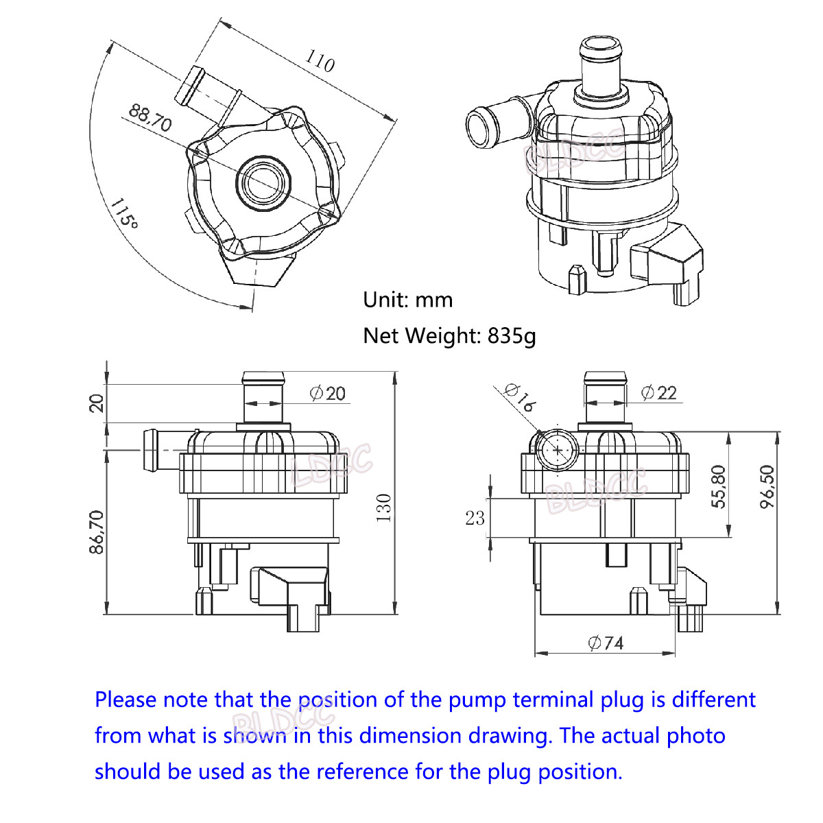 Electric Water Circulation Pump 12V 100W PWM Car Automatic Engine Auxiliary Pump