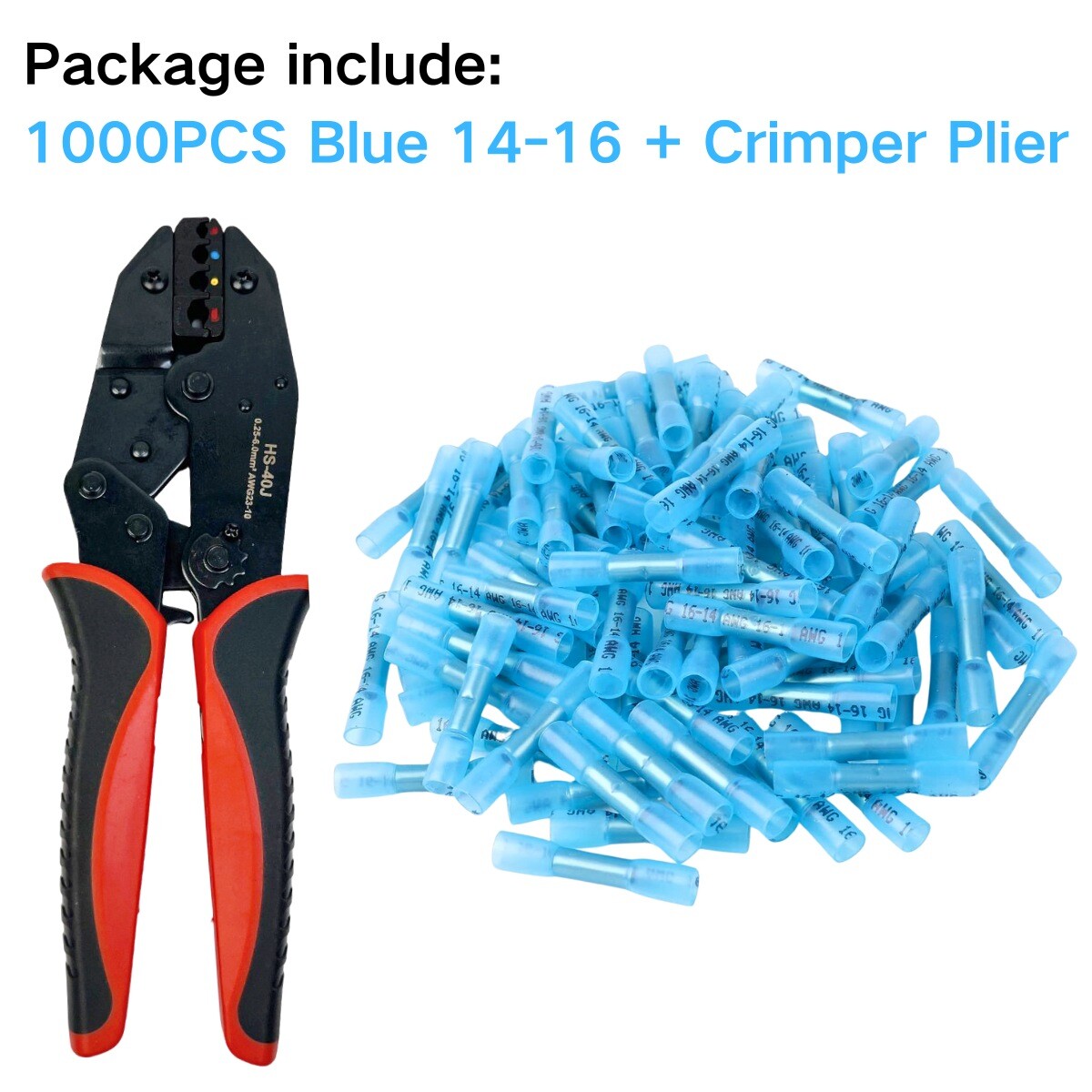 1000Pcs Waterproof Heat Shrink Butt Connectors Blue 14-16AWG Wire Seal Terminals