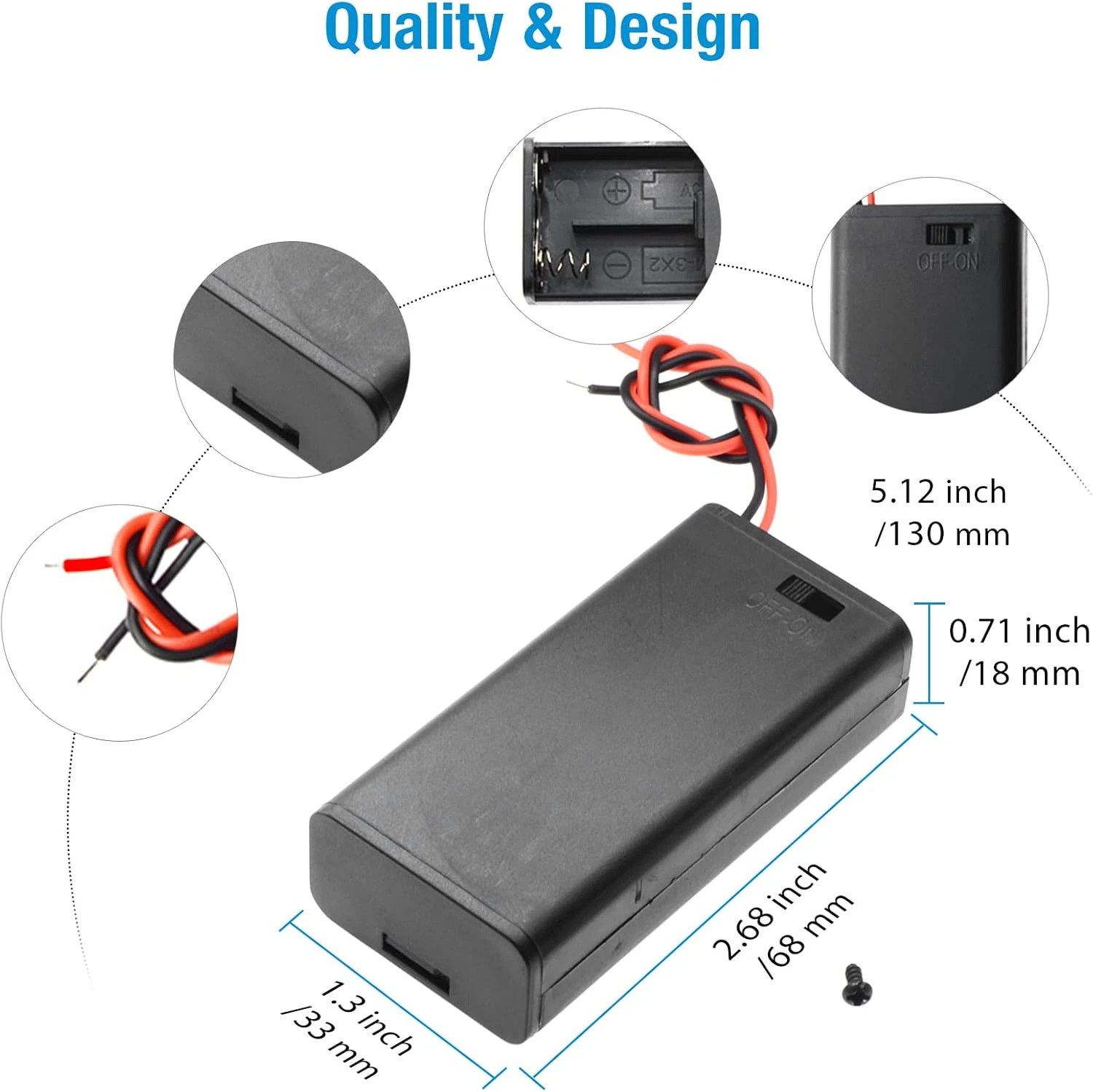 5Pcs 2X 1.5V AA Battery Holder Case with On/Off Switch and Wire Leads