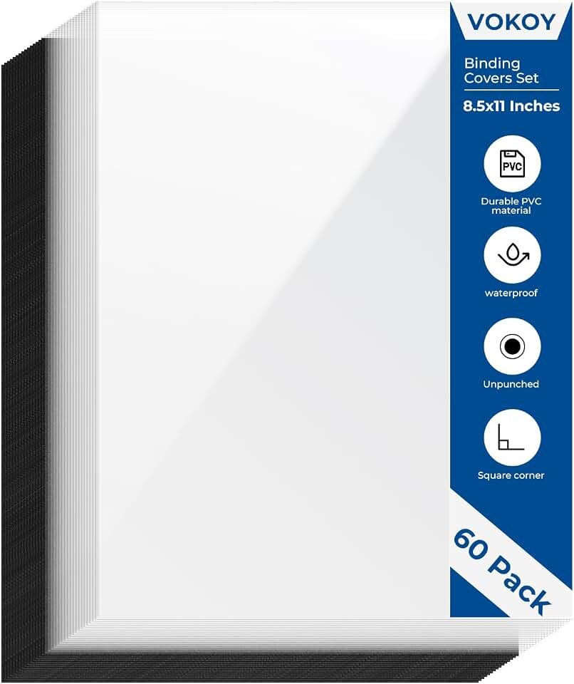 VOKOY 60 Pack 8.5x11 Inches Binding Covers and Backs Set, Letter Size Quality