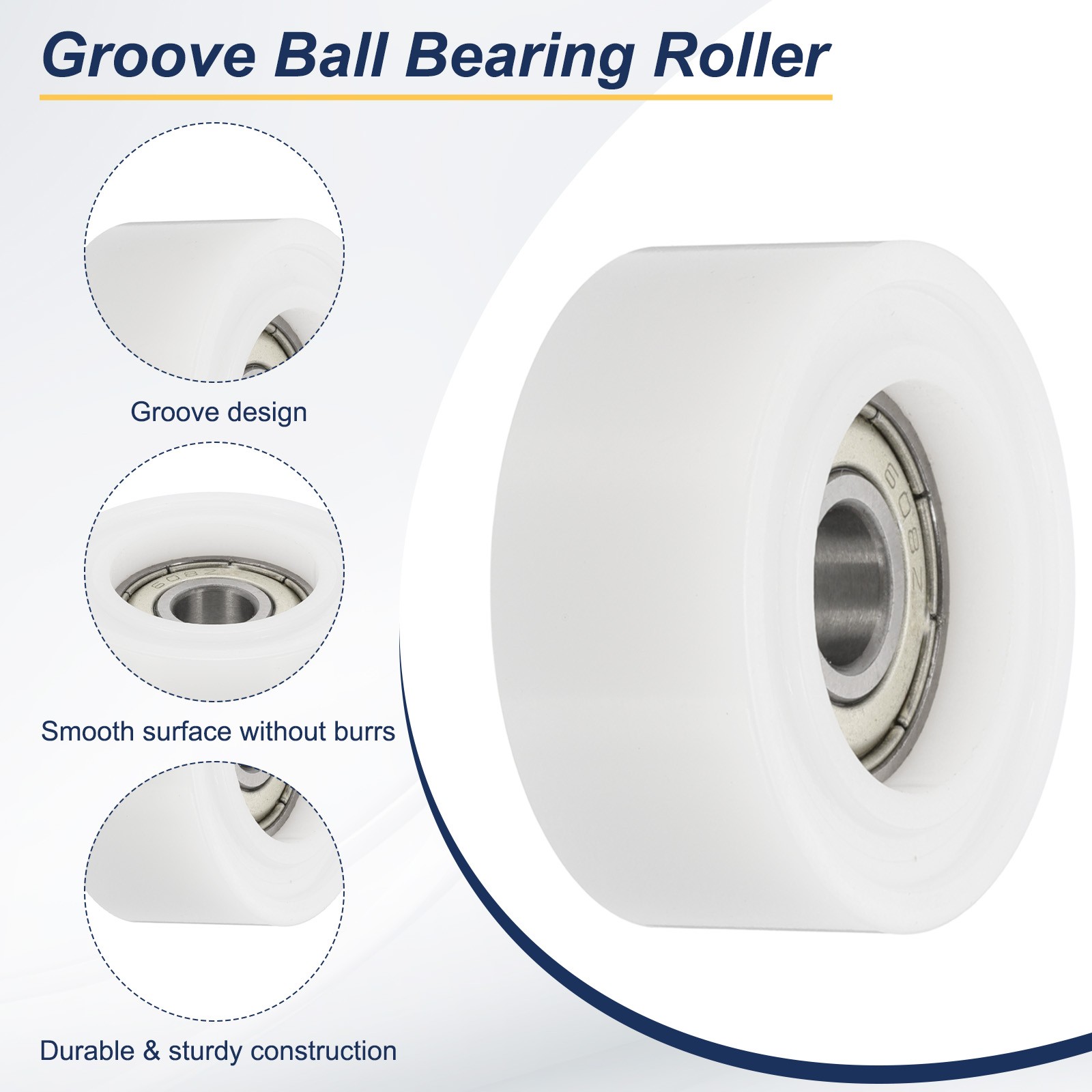 Roller Idler Bearing Pulley, 8 x 35 x 15mm Sliding Flat Wheel White Pack of 4