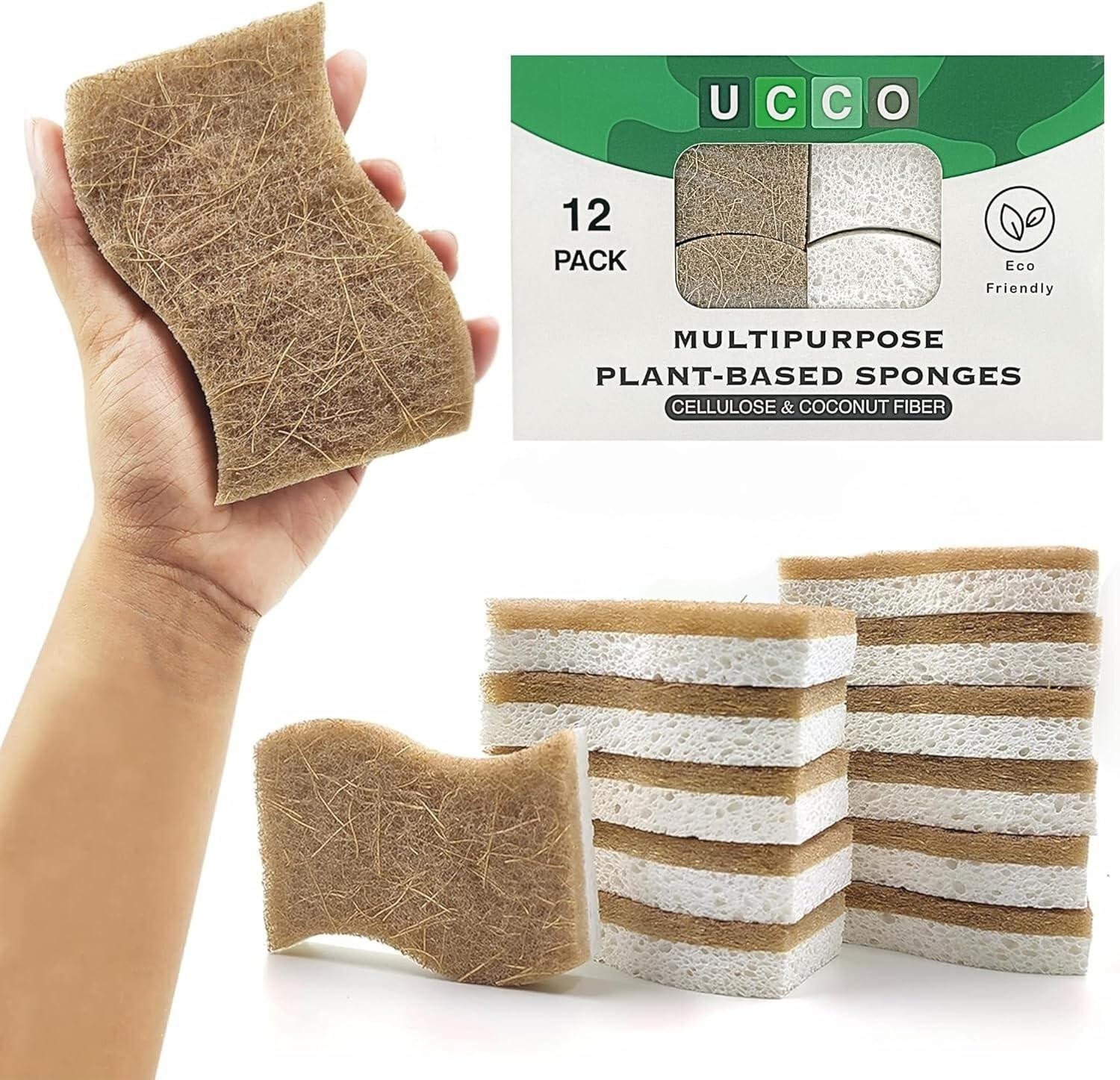 Eco Friendly Biodegradable Kitchen Sponges 12 Pack – Natural Compostable
