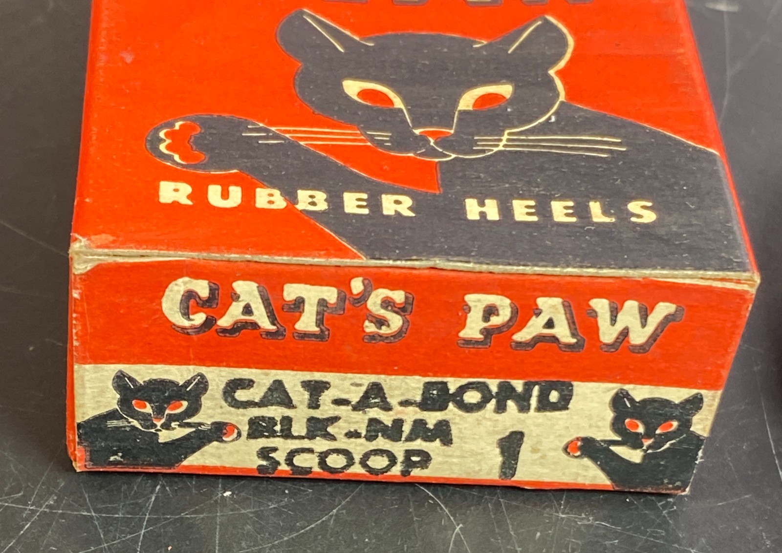 Cats Paw Black Rubber Heels Scoup 1 Original Box 2 Heels Vintage NIB 1940s