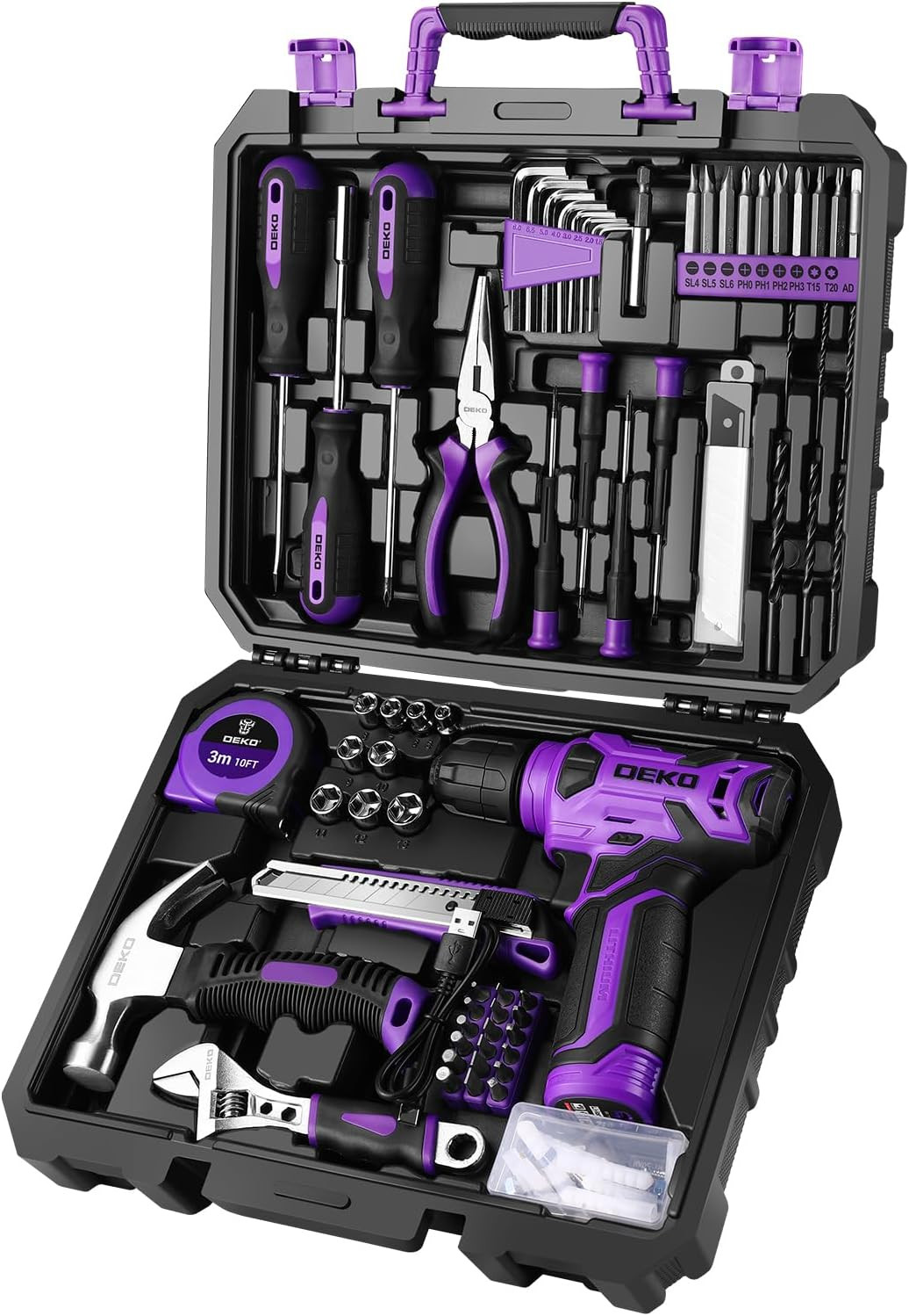 Tool Set: Tool Kit with 8V Cordless Drill, Hand Toolbox with Storage Case, Tool