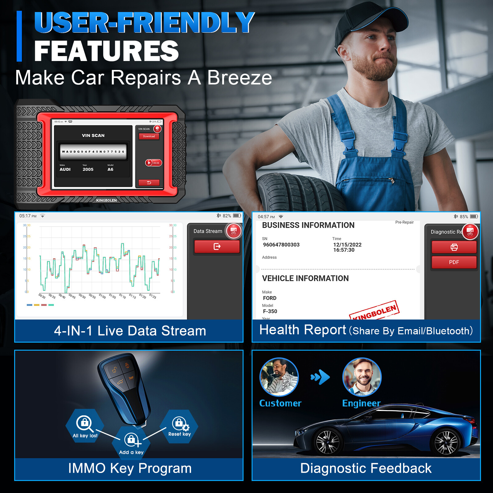 KINGBOLEN K7 PRO Car OBD2 Scanner Full System Diagnostic Tool ECU Key Coding