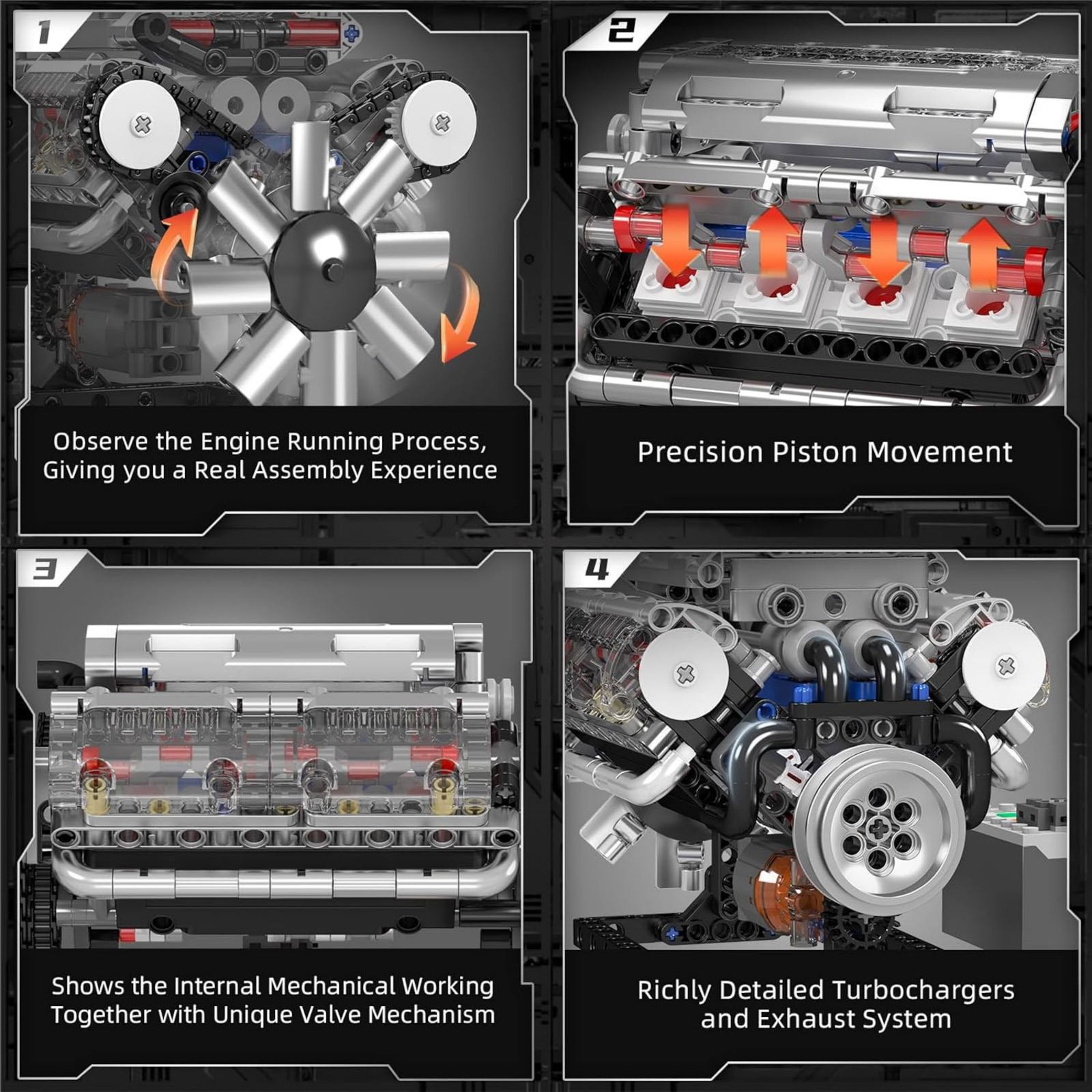 Visible V8 Engine Motor Engineering Model Building Stacking Blocks Brand New