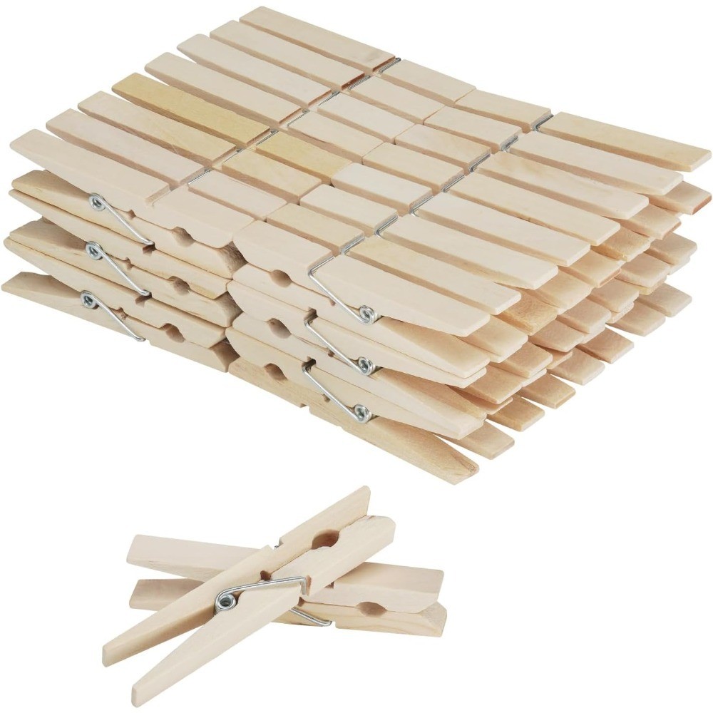 Large Natural Birchwood Clothespins 50 Pack Moisture Resistant Heavy Duty Clips