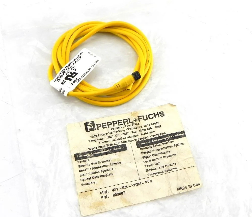 Pepperl+Fuchs V31-GM-YE2M-PVC Cable Yellow, 4-Pin (F) M8 Straight 2M