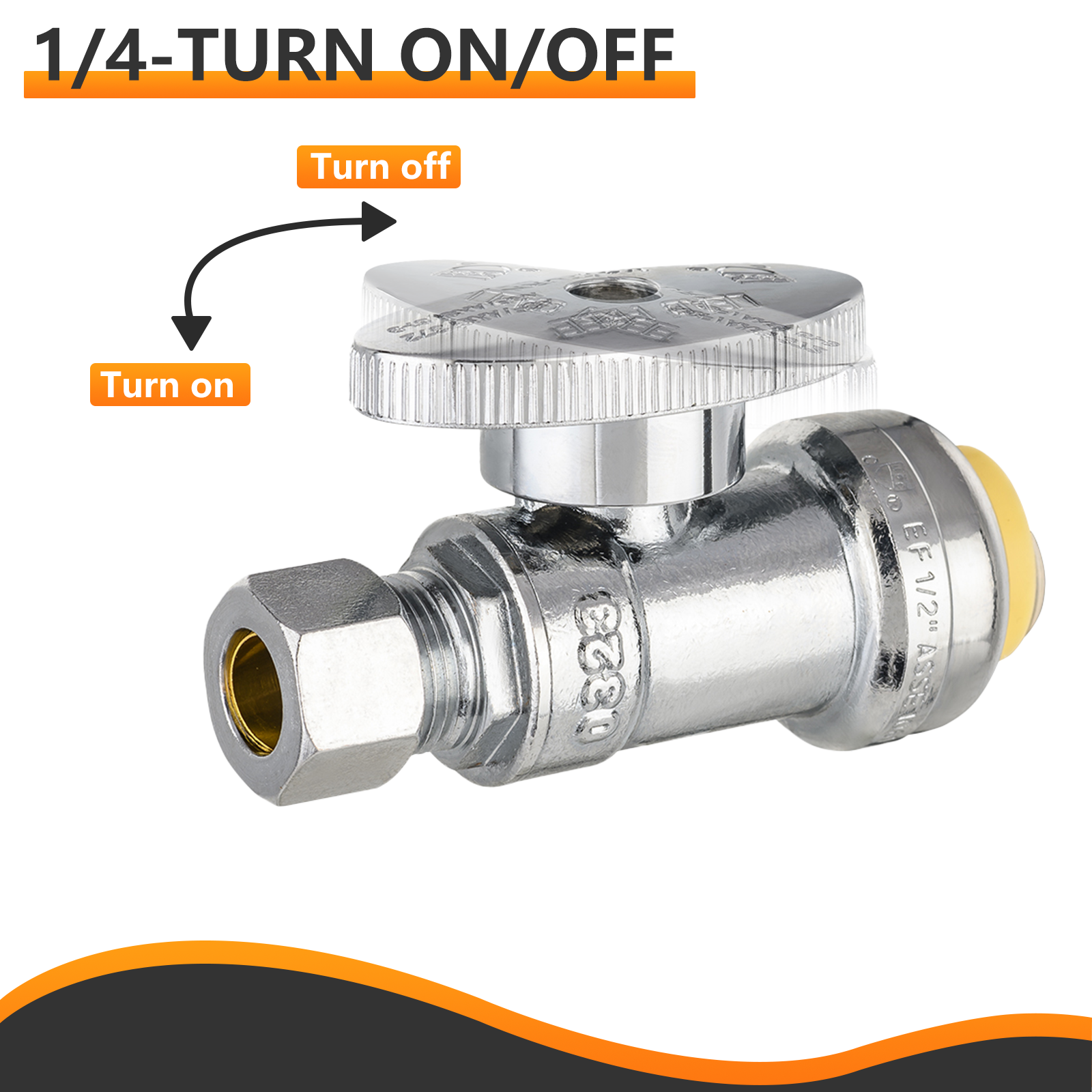 EFIELD 1/2" Push-fit X3/8" OD Compression Straight Stop Valve 1/4 Turn Lead Free