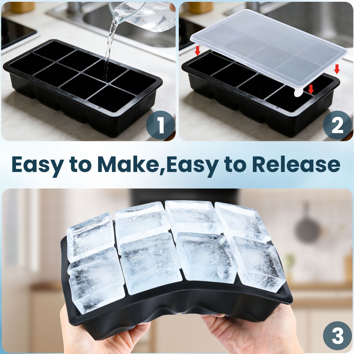 Round Square Ice Cube Ball Maker Tray Silicone Sphere Mold Bar Whiskey Cocktails