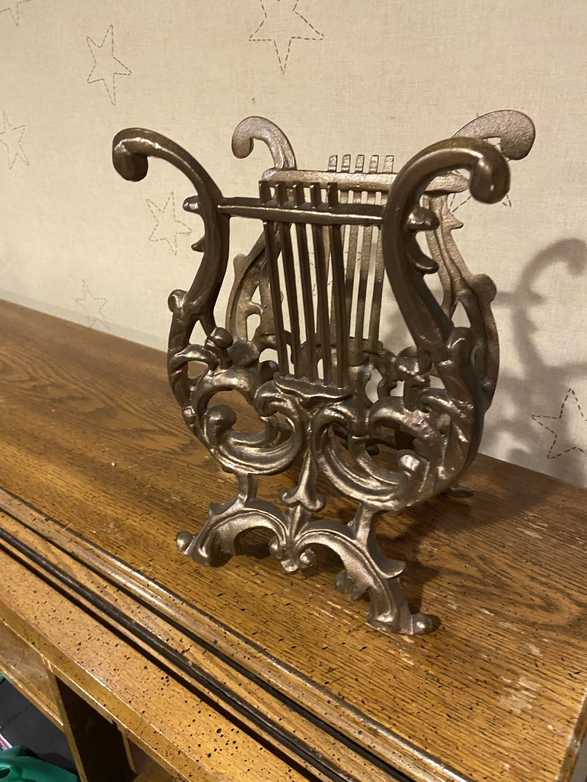 Vintage Cast Metal Harp Music Song Book Holder