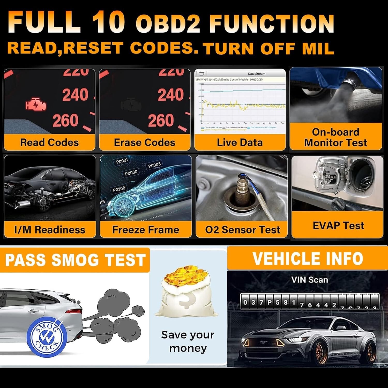 LAUNCH CRP123E V2.0 OBD2 Scanner Reader Check Car Engine ABS SRS Diagnostic Tool