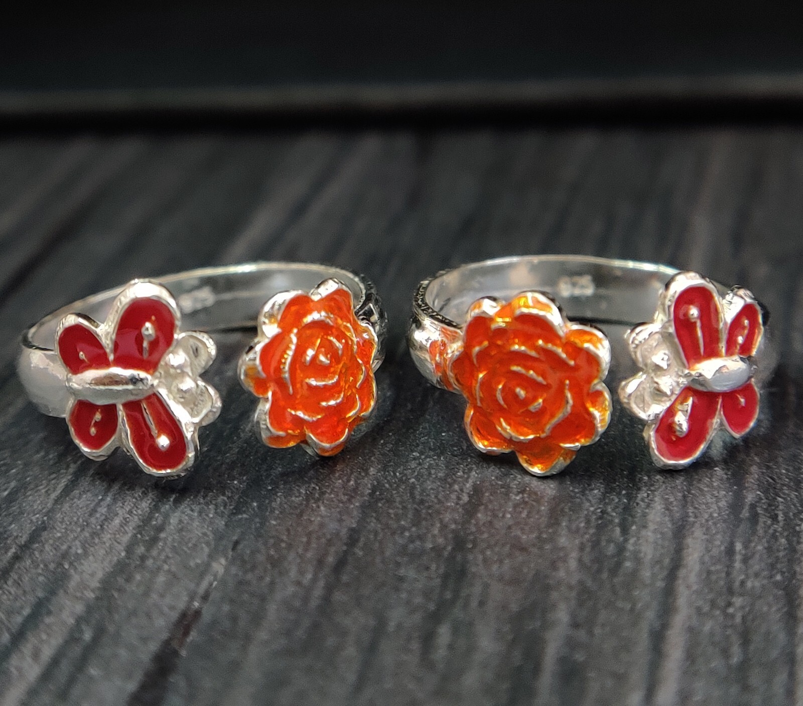 925 Sterling Silver Star Butterfly Enamel Toe Ring Adjustable Flower Toe Ring