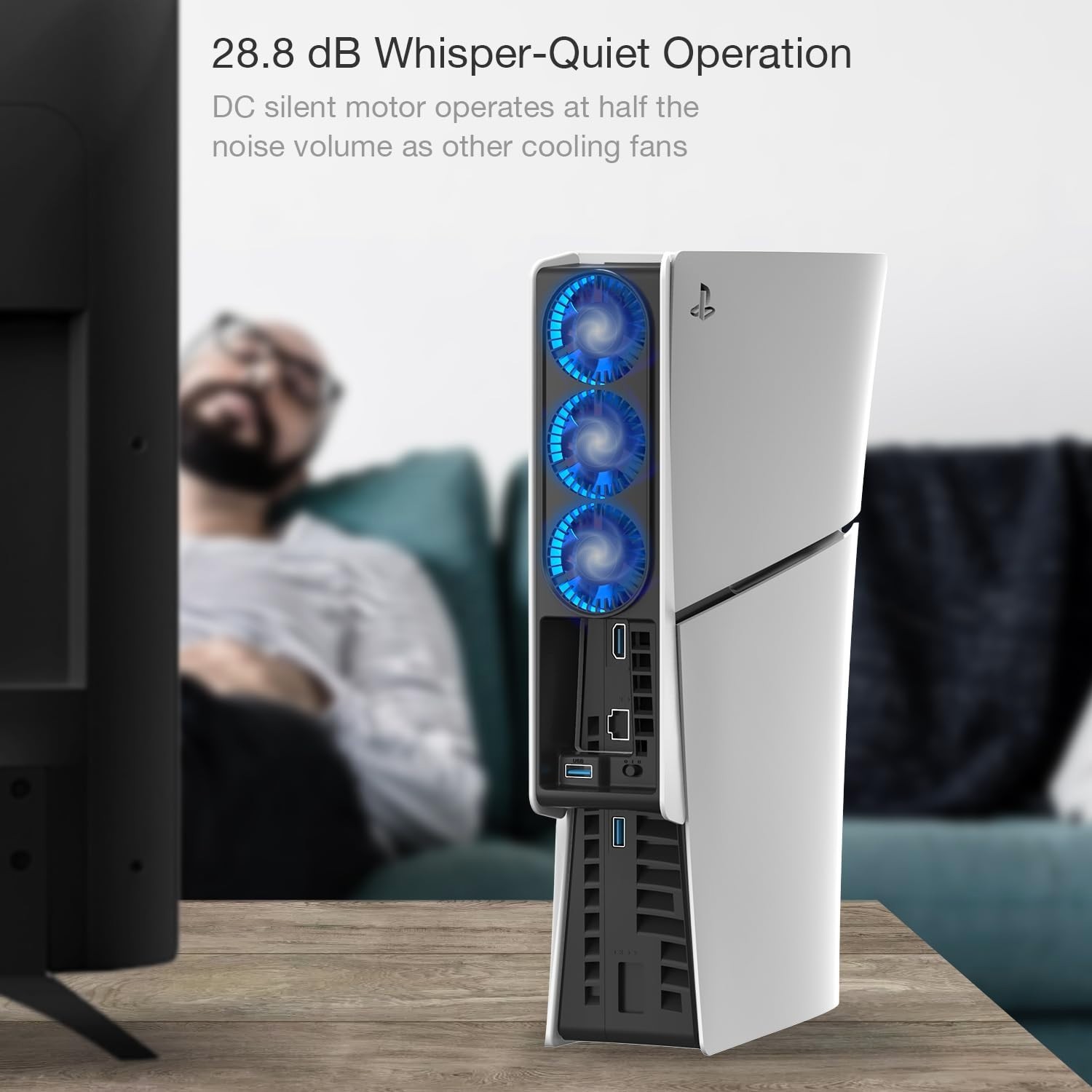 PS5 Slim Cooling Fan with LED Light - Quiet, Automatic Temperature Control