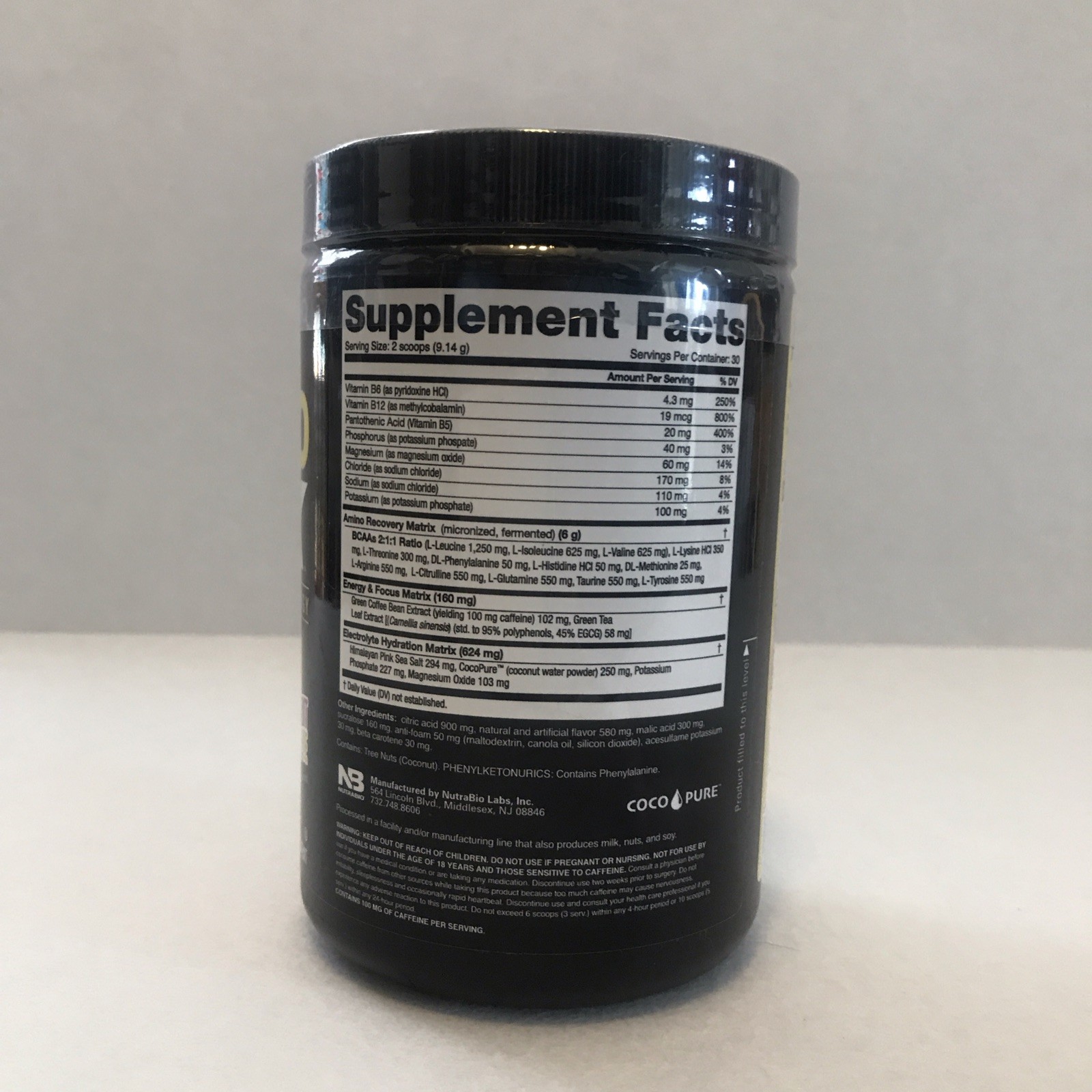 NutraBio Amino Kick Powder Passionfruit Pineapple BCAA Caffeine Electrolytes