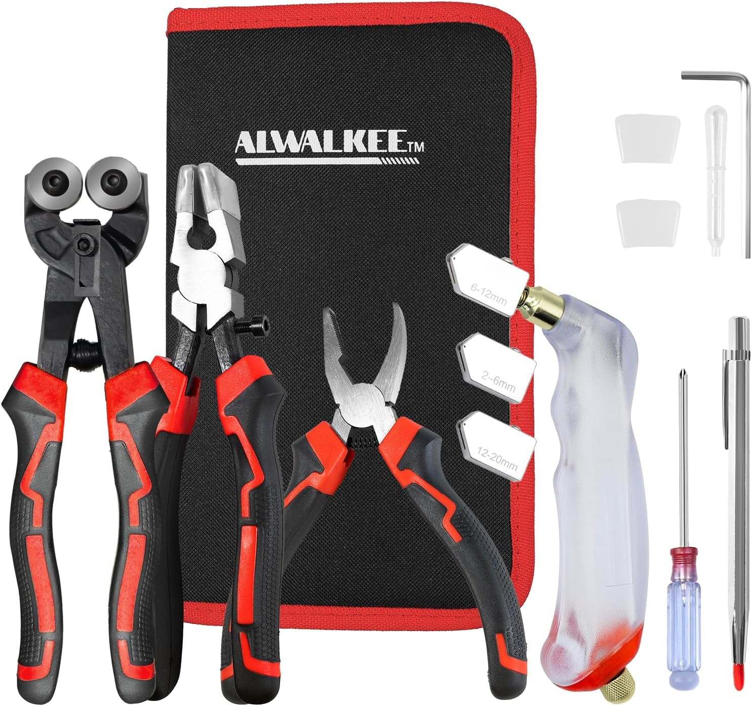 13-Piece Glass Cutting Tool Kit, Oil Feed Cutter with Running Pliers & Tile Nipp