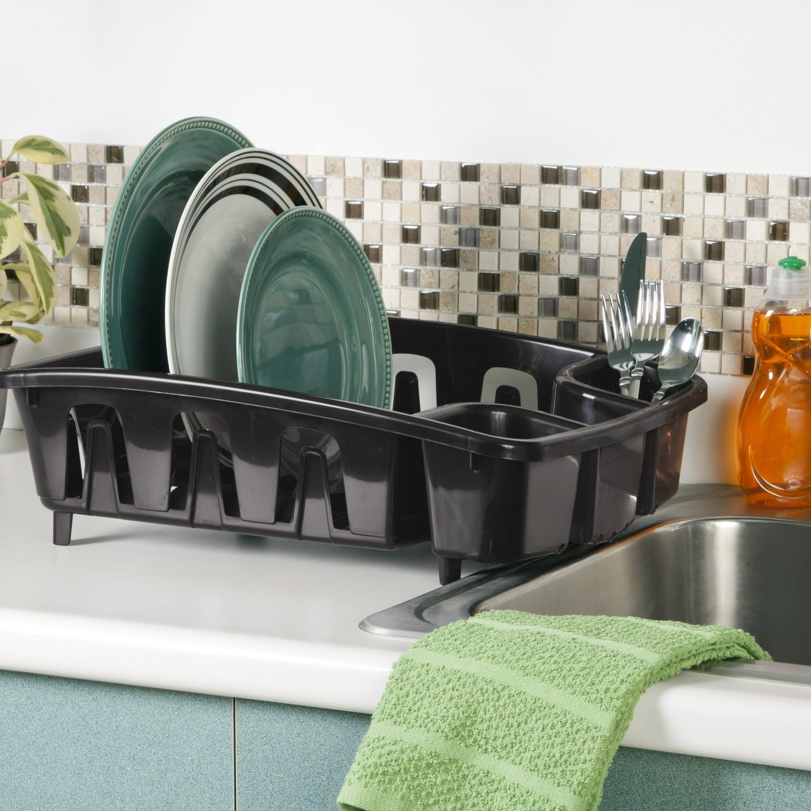 Sterilite Dish Drying Rack with Self Draining Base, Black
