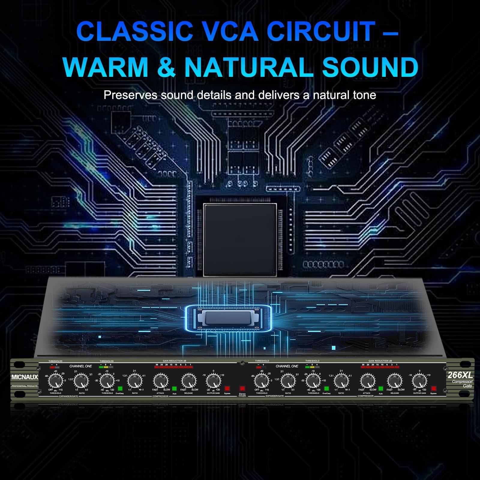 MICNAUX Audio Compressor, Professional Dual-Channel Black Dynamic