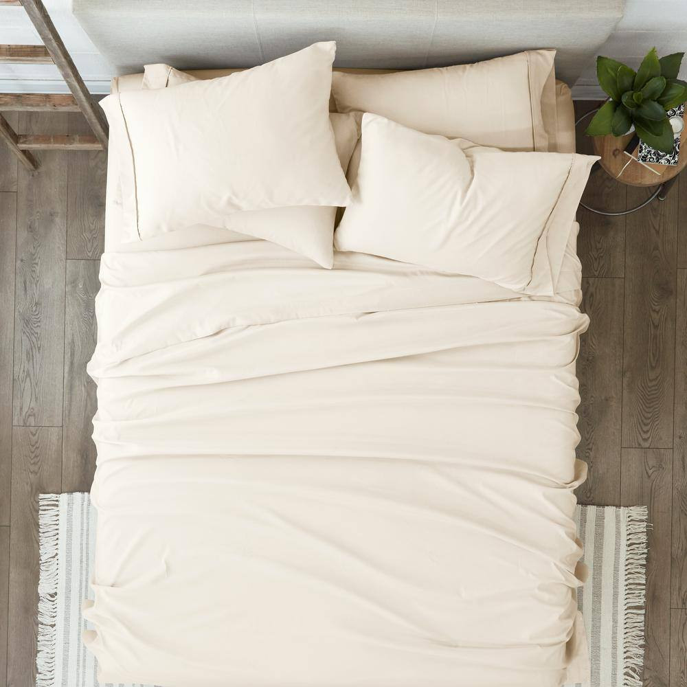 6-Piece Ivory Solid Microfiber King Sheet Set Free Shipping New