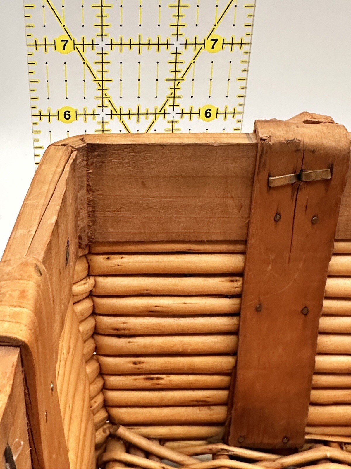 Vintage Woven Wood Gathering Basket With Folding Handles