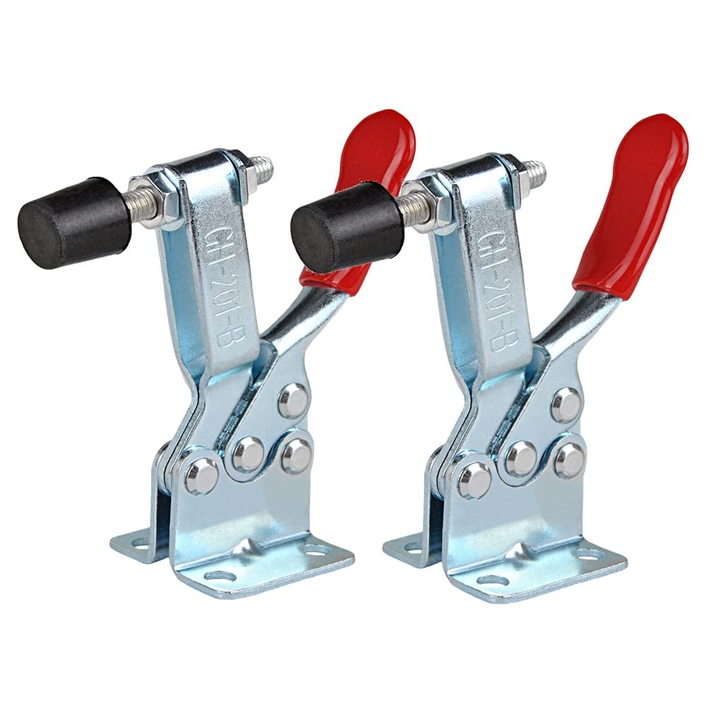 E-TING 2pcs Hand Tool 201B Toggle Clamp 198Lbs Antislip Red Horizontal