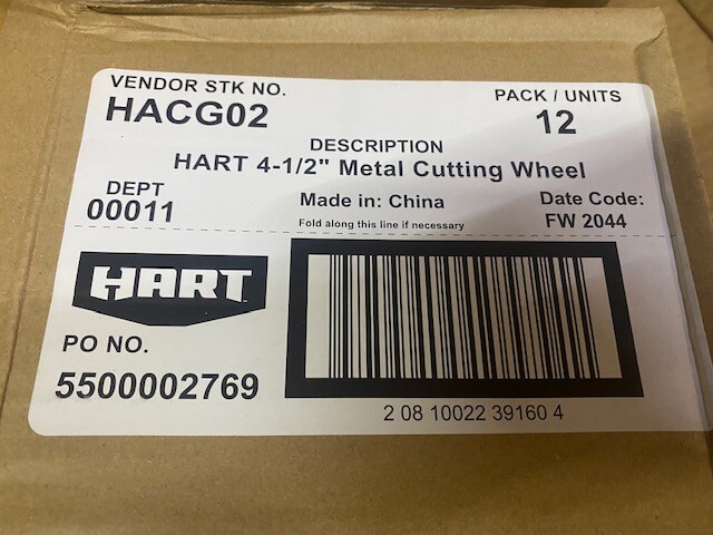 12 PACK HART 4-1/2" 115mm METAL CUTTING WHEEL Arbor 7/8" Type 1 Thickness 0.045"