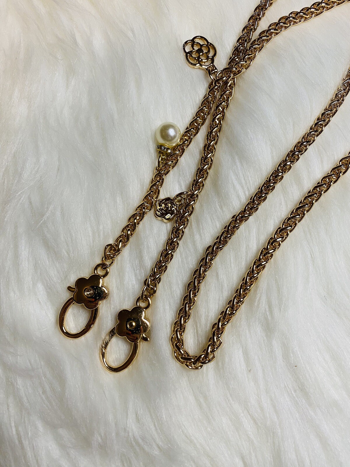 Bag Chain Strap Replacement Crossbody Handbag Purse DIY 39” Gold Camellia Flower