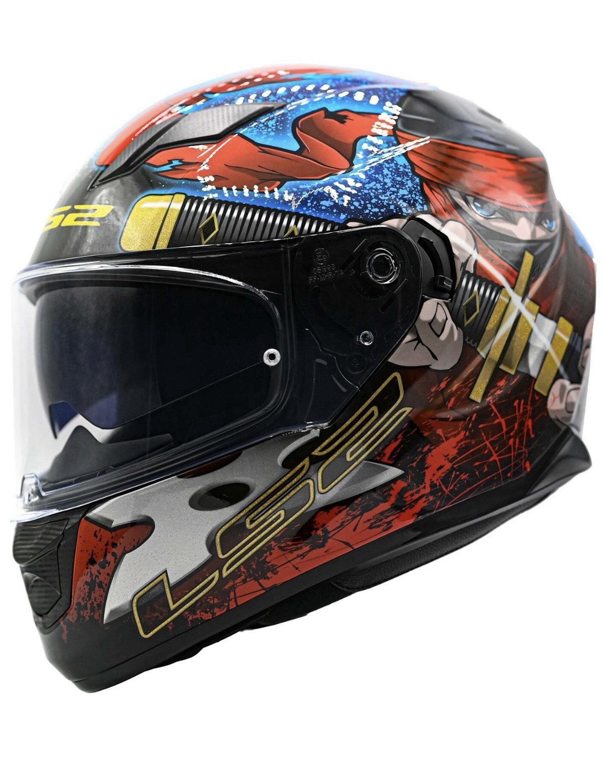 LS2 Stream Full Face Motorcycle Helmet Ninja Red/Blue XXL