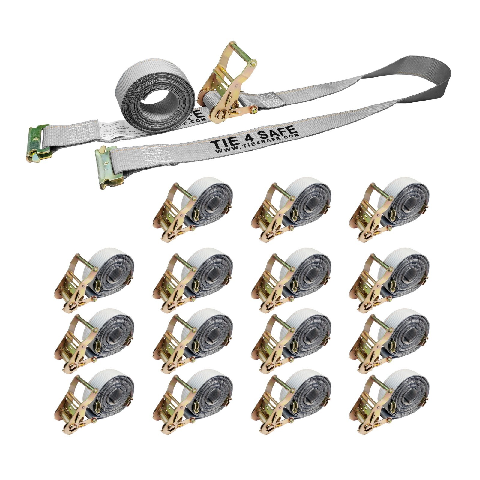 16 Pack 2" X 16' E-Track Ratchet Tie Down Strap Truck Trailer Enclosed Cargo Van