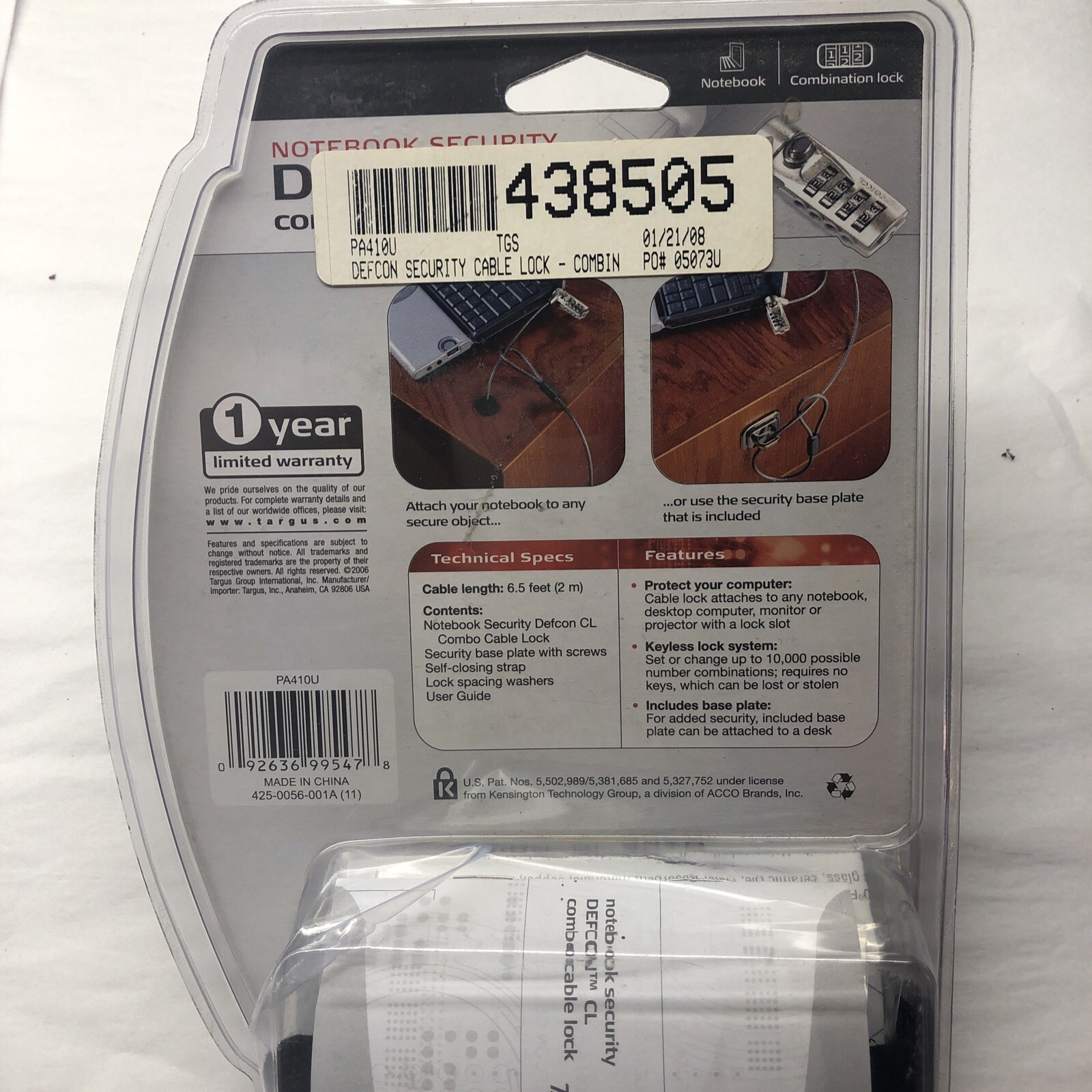 Targus DEFCON CL Laptop Computer Cable Lock Resettable 4 Digit-Code Galvanize