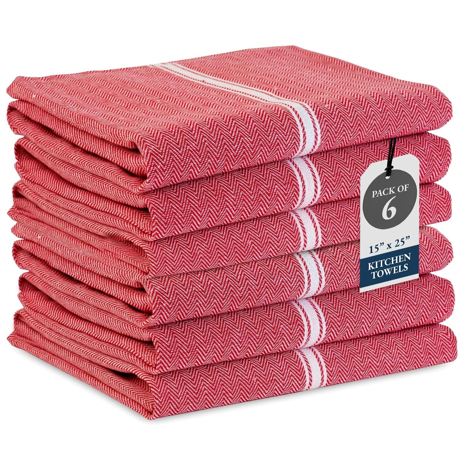 LANE LINEN Kitchen Towels Set - 100% Pure Cotton Dish for 6-Pack, Red