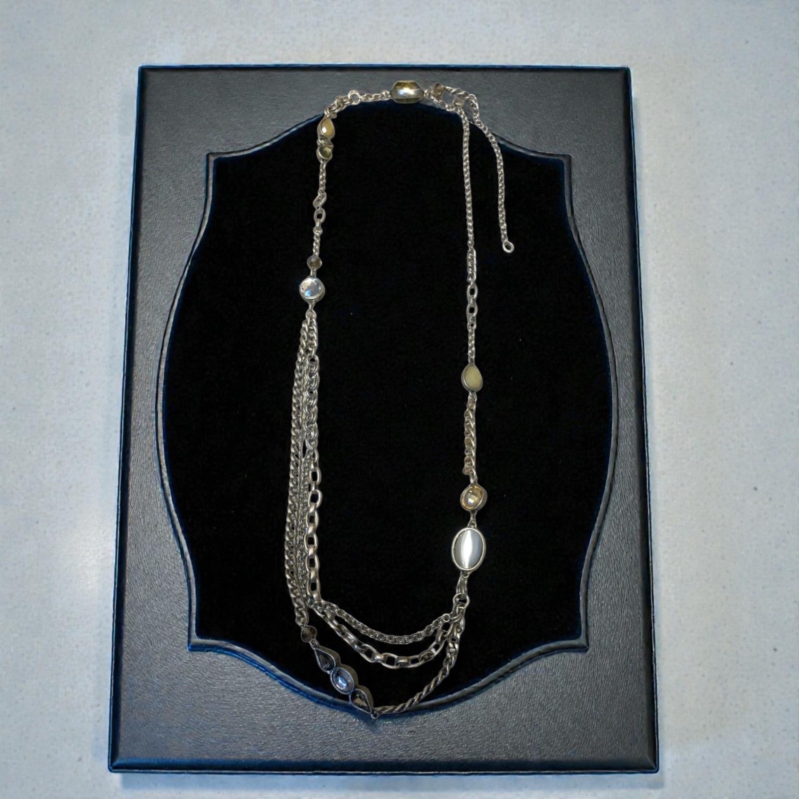 LOFT Silvertone Gray Bead Scoop Chain Necklace