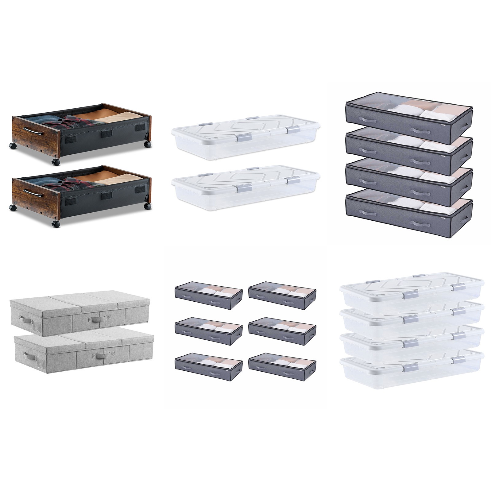 Uimoso Under Bed Storage with Wheels, Stackable Shoe Organizer, 2/4/6 Pack