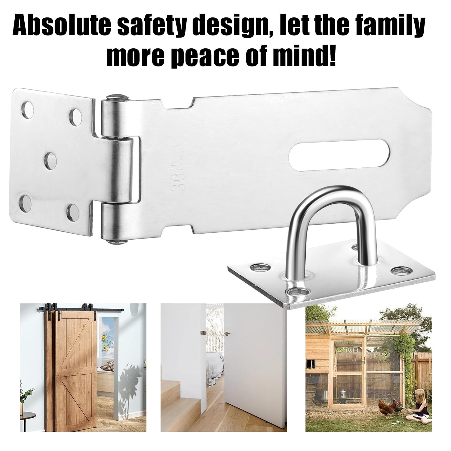 Door Latch Hasp Lock Latches Gate Stainless 4in, Silver