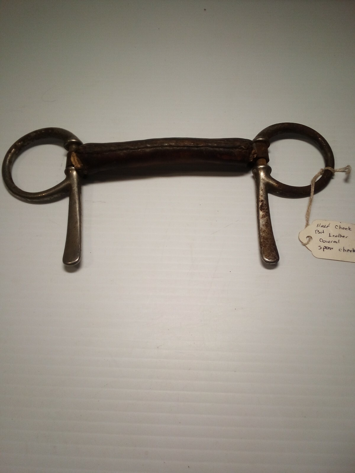 Antique Half Cheek Driving Bit Leather covered, Spoon Cheeks