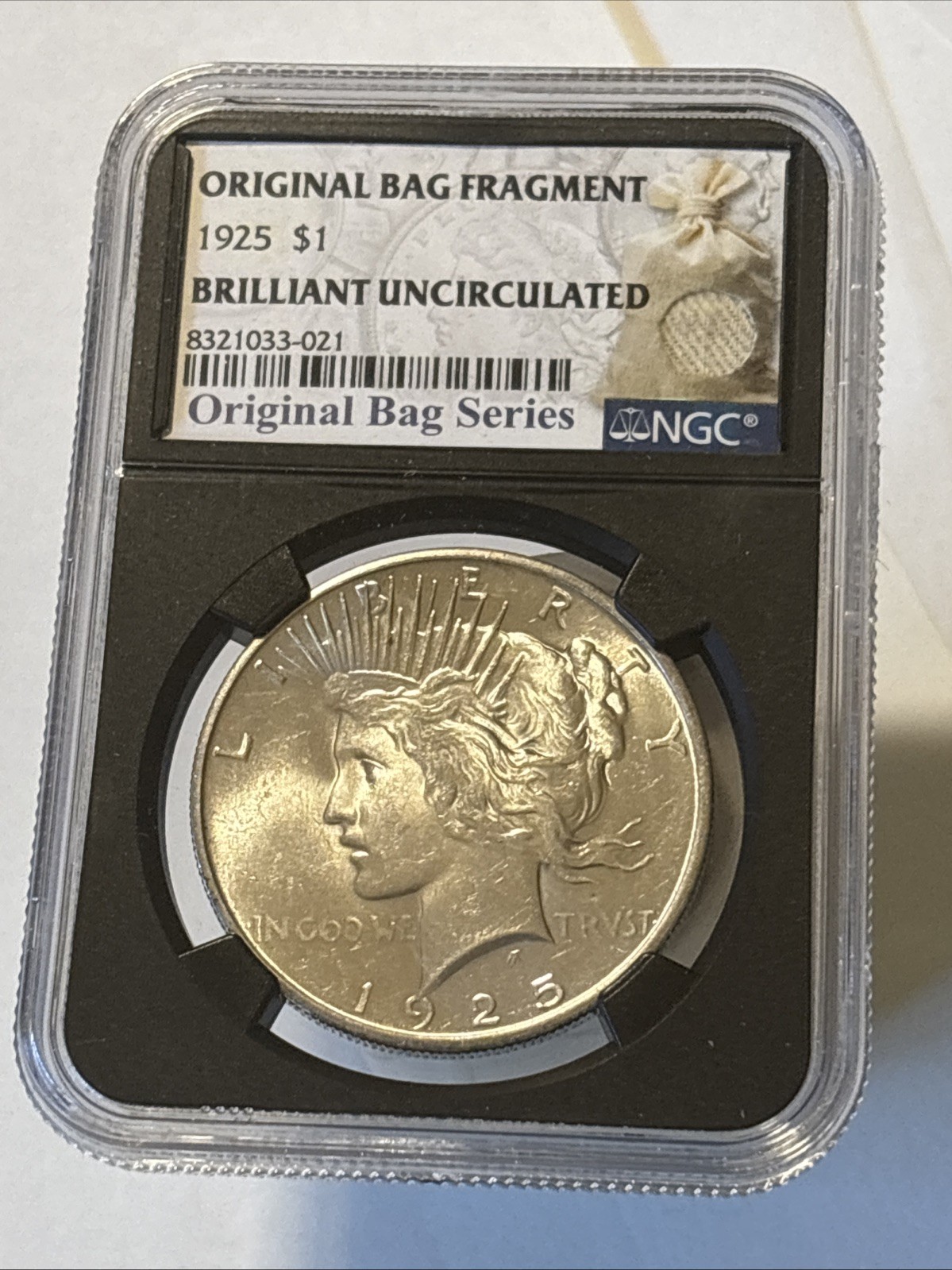1925 Peace Silver Dollar, Original Bag Fragment BU (ATTRACTIVE LUSTER)