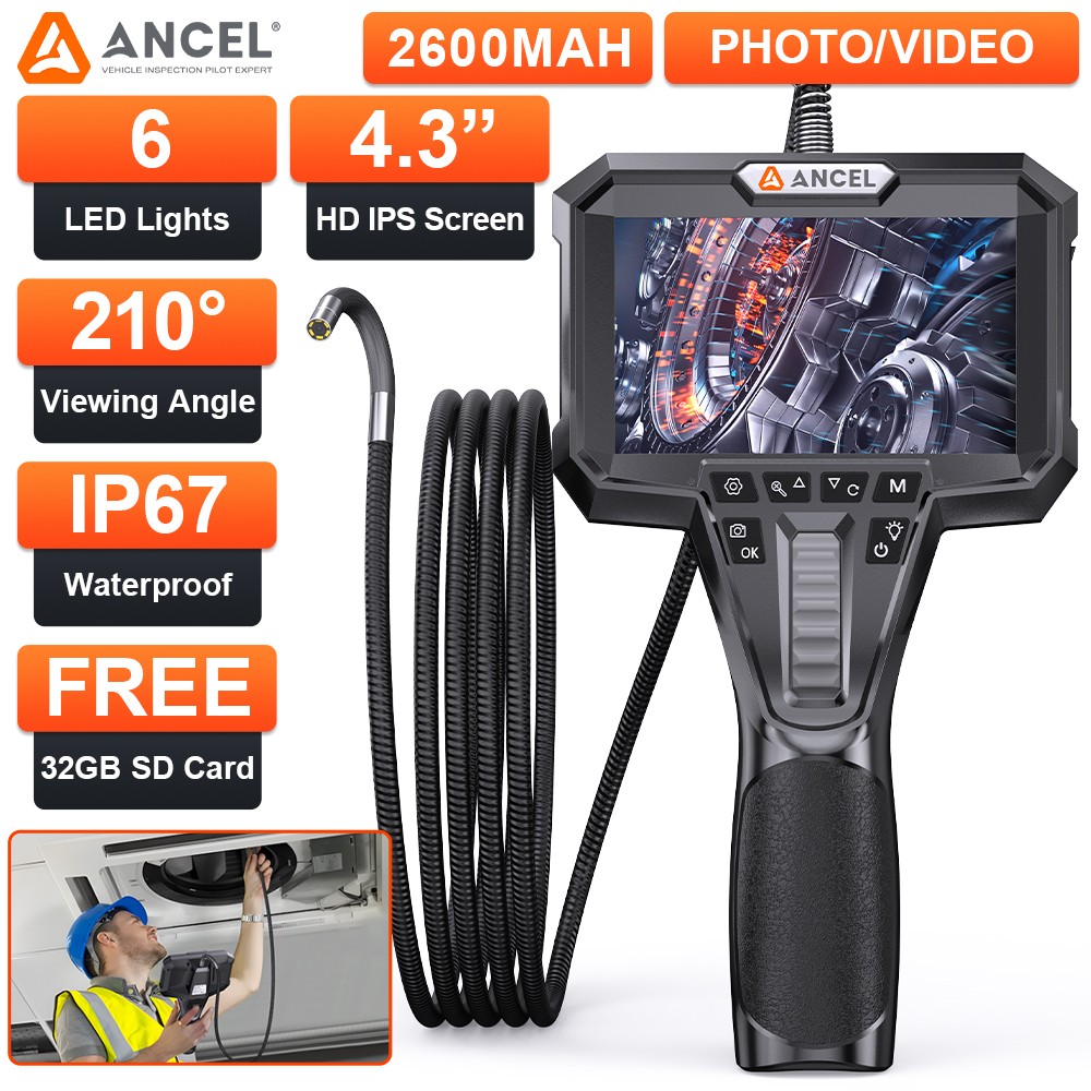 ANCEL Borescope Inspection Camera 360° Endoscope Camera with Screen 4.3inch LCD